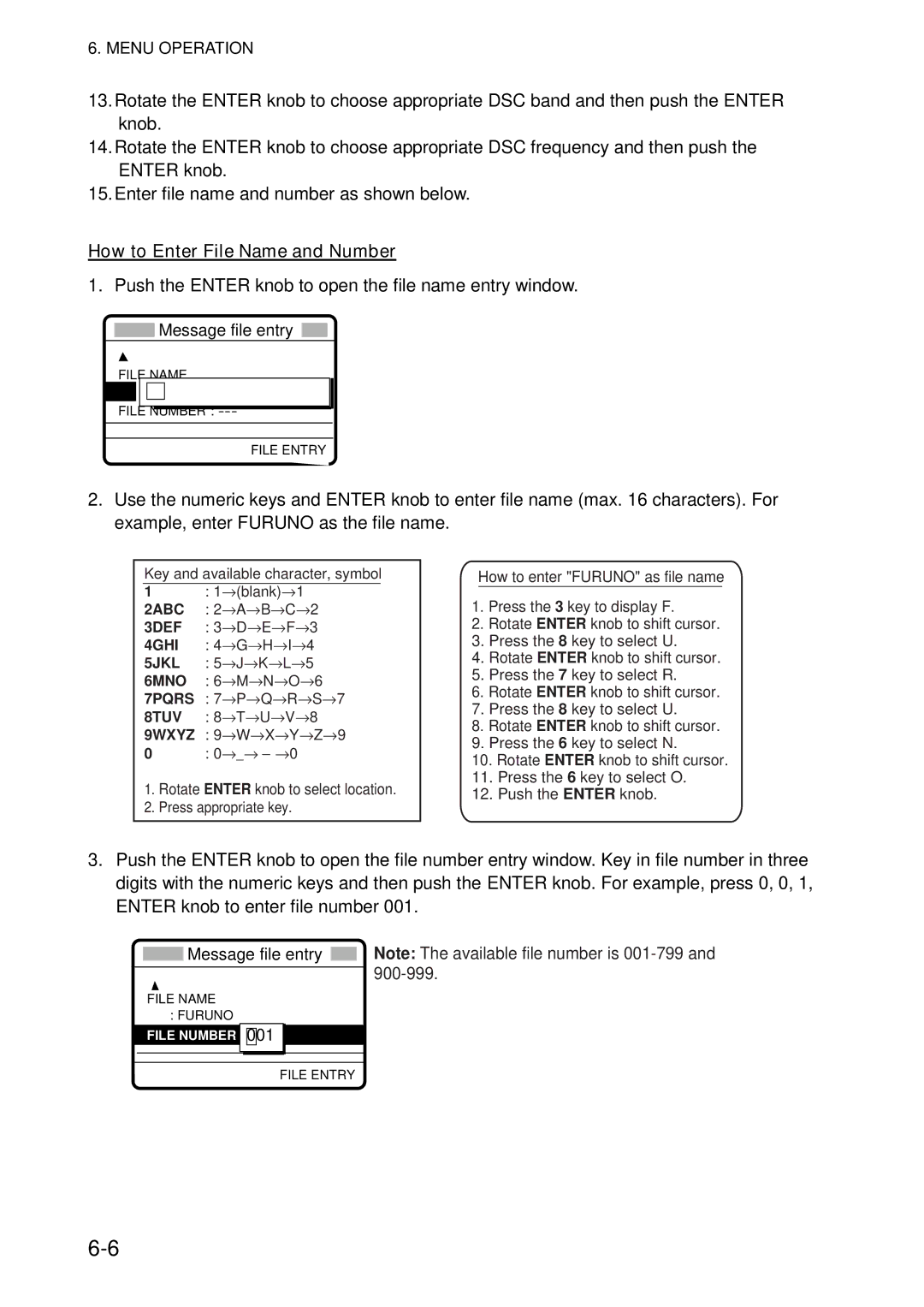 Furuno FS-5070 manual How to Enter File Name and Number, Push the Enter knob to open the file name entry window 