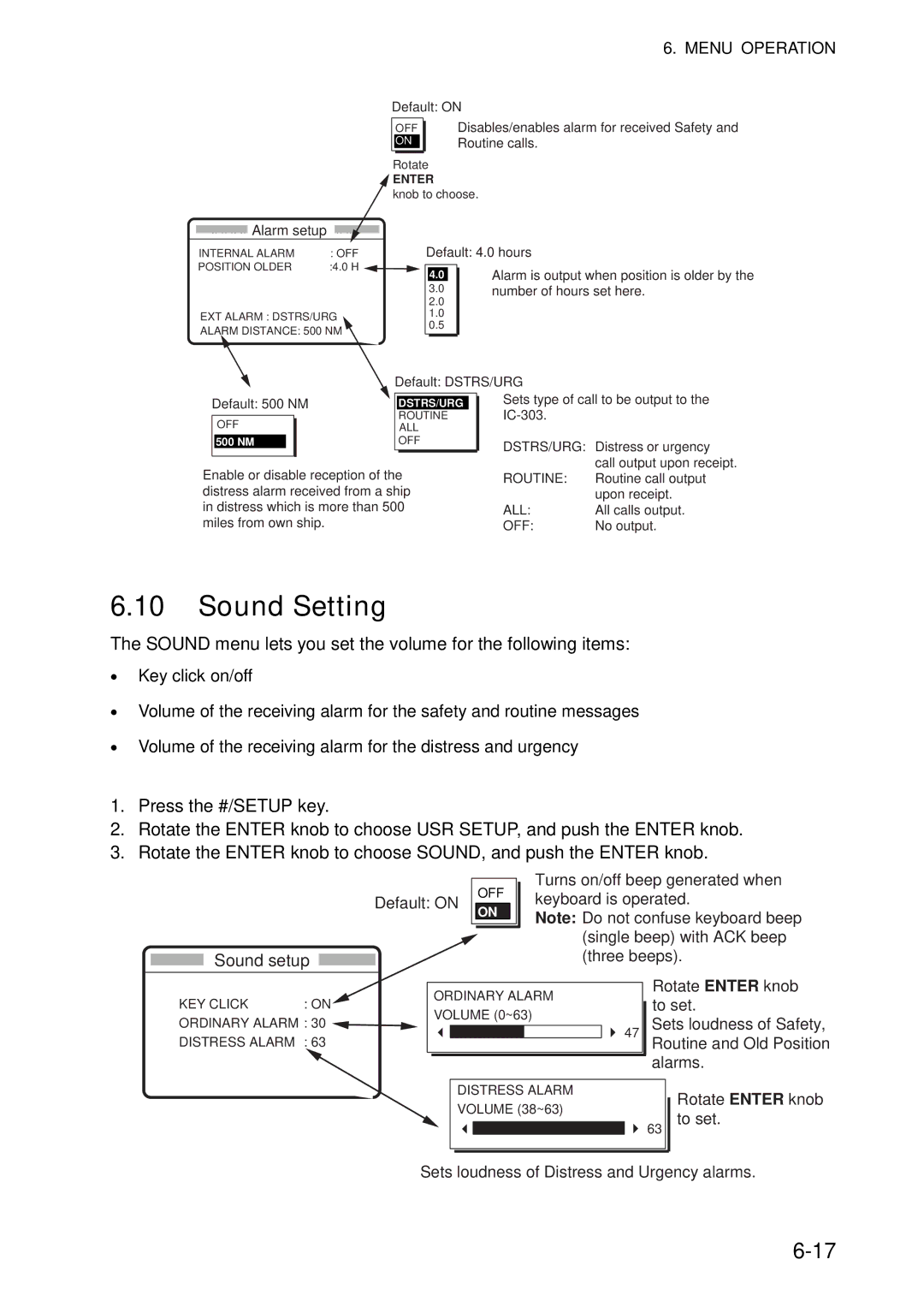 Furuno FS-5070 manual Sound Setting, Sound setup 