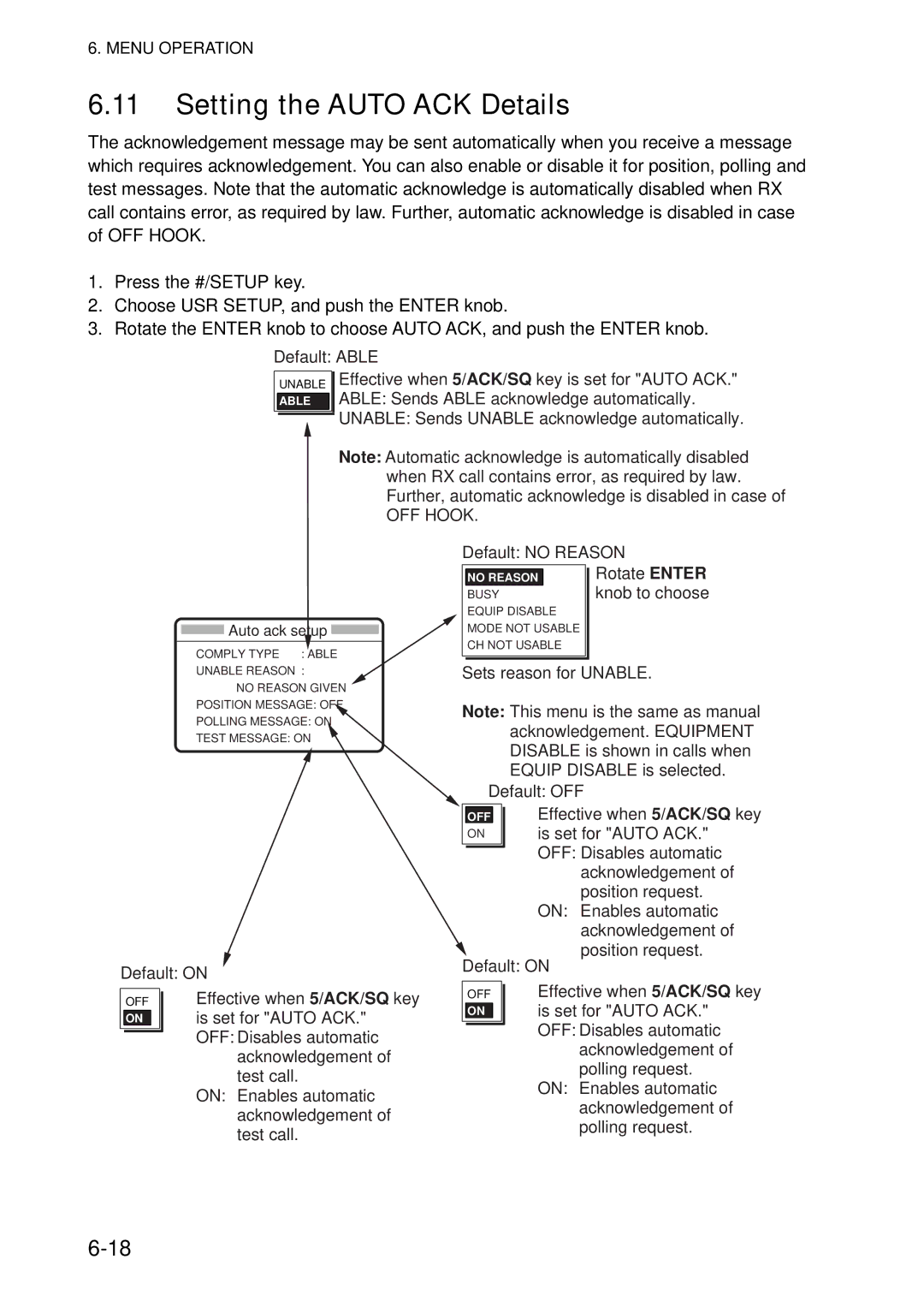 Furuno FS-5070 manual Setting the Auto ACK Details, OFF Hook 