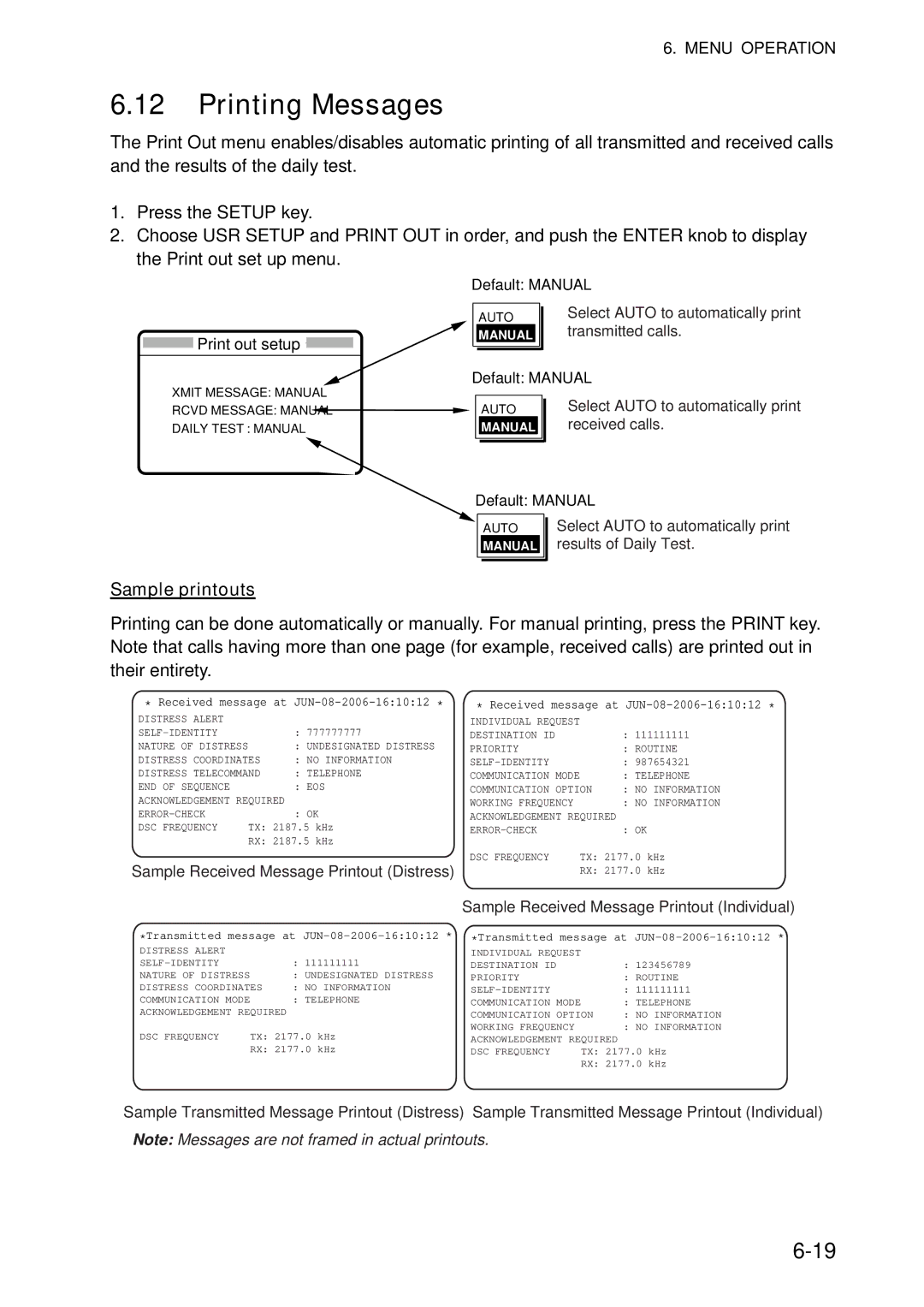 Furuno FS-5070 manual Printing Messages, Sample printouts 