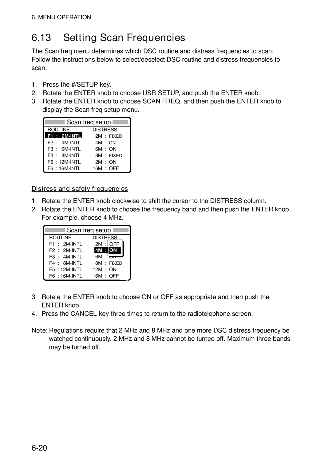 Furuno FS-5070 manual Setting Scan Frequencies, Distress and safety frequencies 