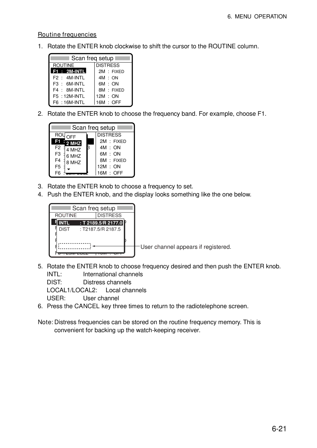 Furuno FS-5070 manual Routine frequencies, Scan freq setup 