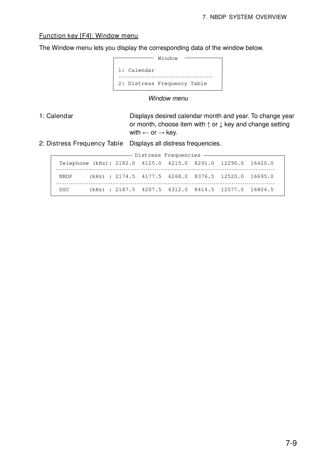 Furuno FS-5070 Function key F4 Window menu, Displays desired calendar month and year. To change year, With ← or → key 