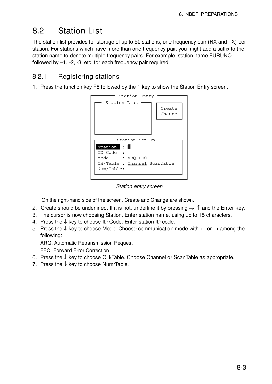 Furuno FS-5070 manual Station List, Registering stations 