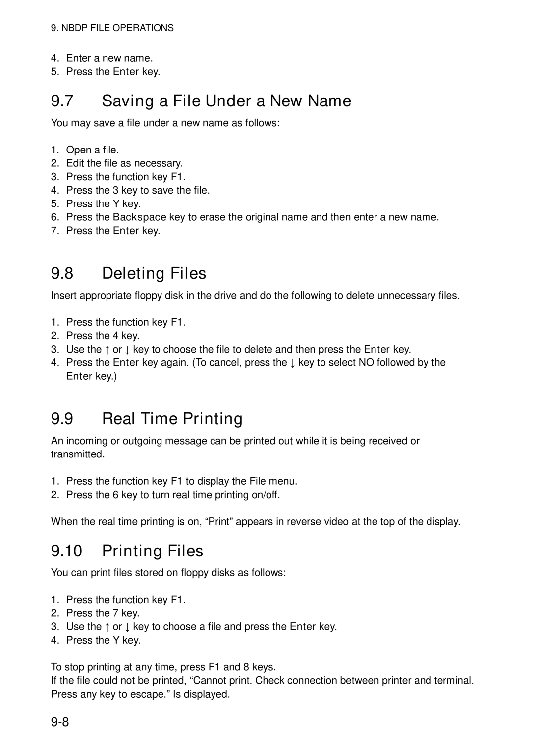 Furuno FS-5070 manual Saving a File Under a New Name, Deleting Files, Real Time Printing, Printing Files 