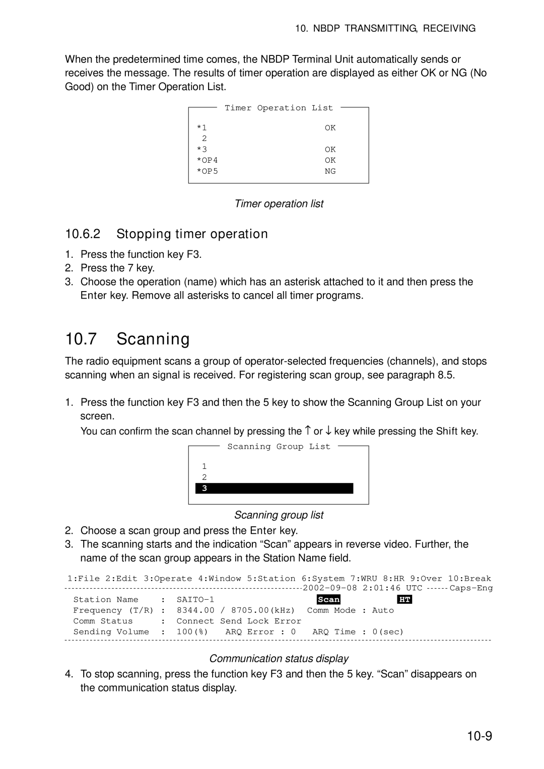 Furuno FS-5070 manual Scanning, Stopping timer operation, 10-9 