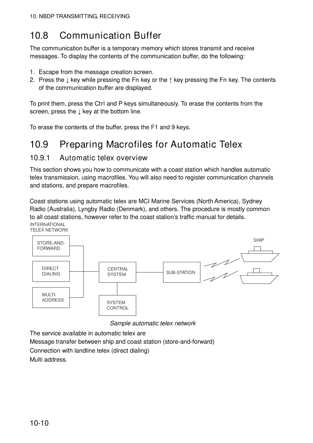 Furuno FS-5070 manual Communication Buffer, Preparing Macrofiles for Automatic Telex, Automatic telex overview, 10-10 