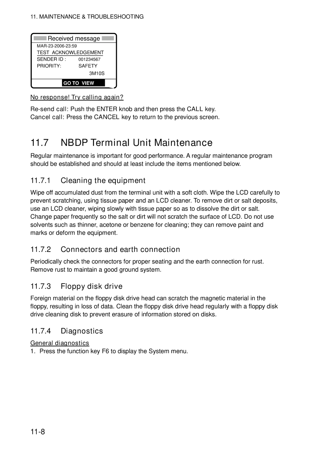 Furuno FS-5070 manual Nbdp Terminal Unit Maintenance 