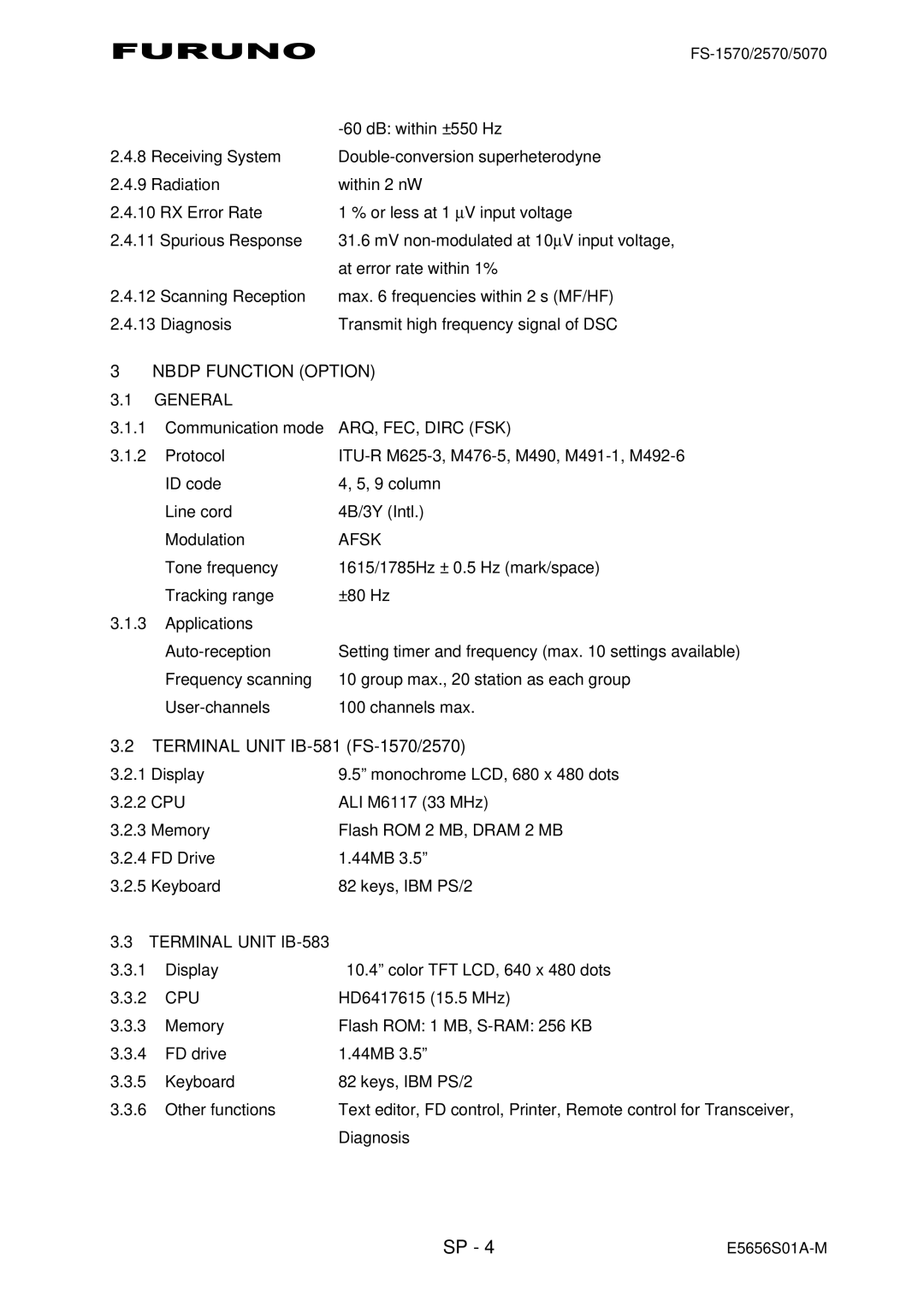 Furuno FS-5070 manual Nbdp Function Option, Terminal Unit IB-581 FS-1570/2570 