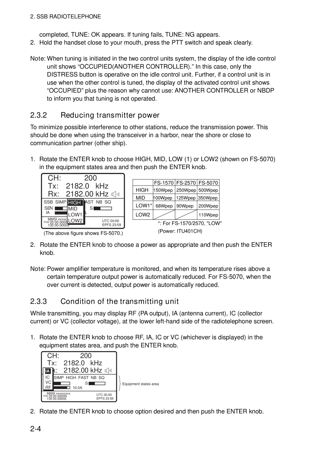 Furuno FS-5070 manual Reducing transmitter power, Condition of the transmitting unit 