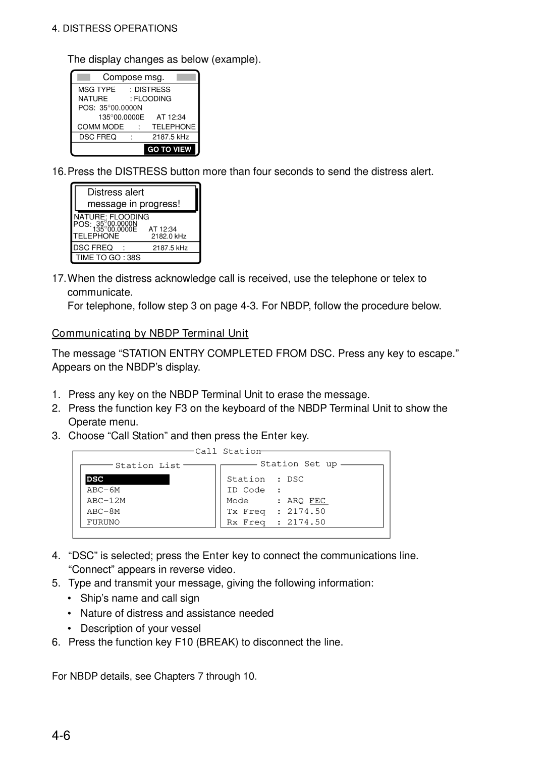 Furuno FS-5070 manual Display changes as below example, Communicating by Nbdp Terminal Unit 