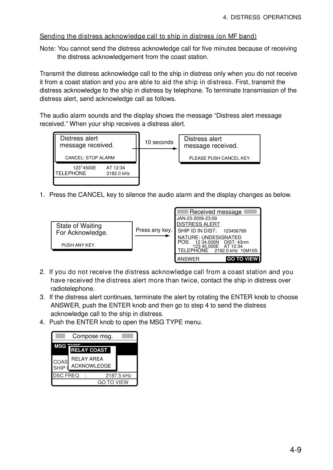 Furuno FS-5070 manual Distress alert message received 