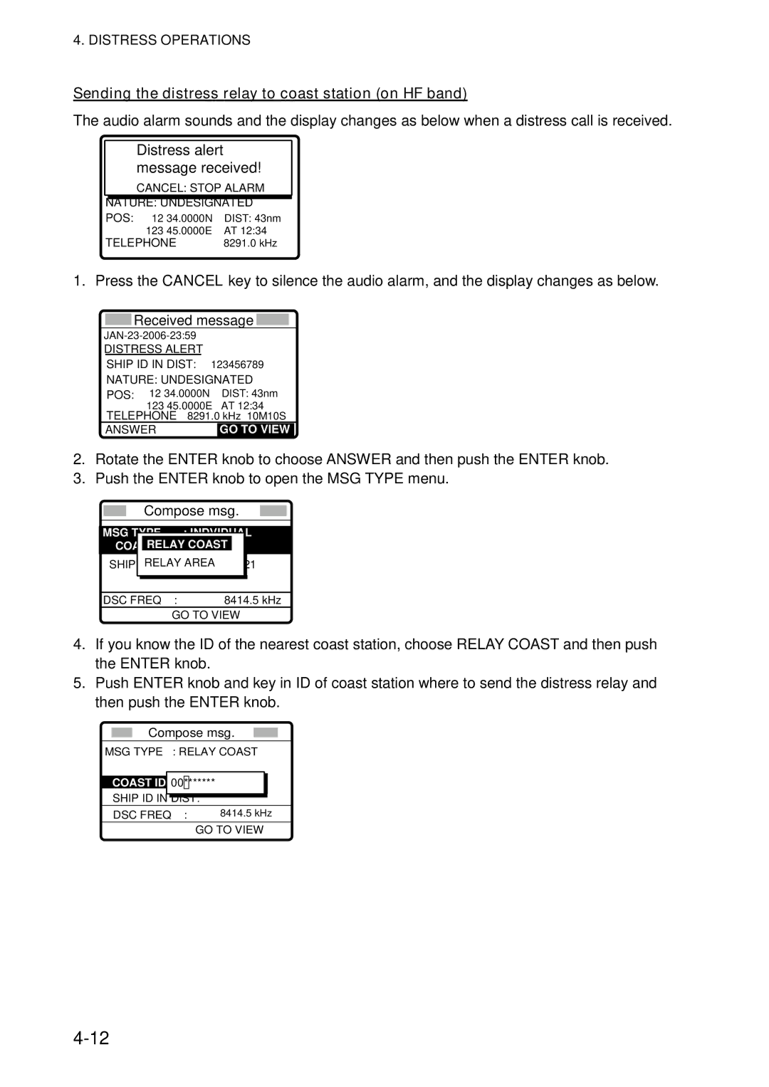 Furuno FS-5070 manual Sending the distress relay to coast station on HF band 