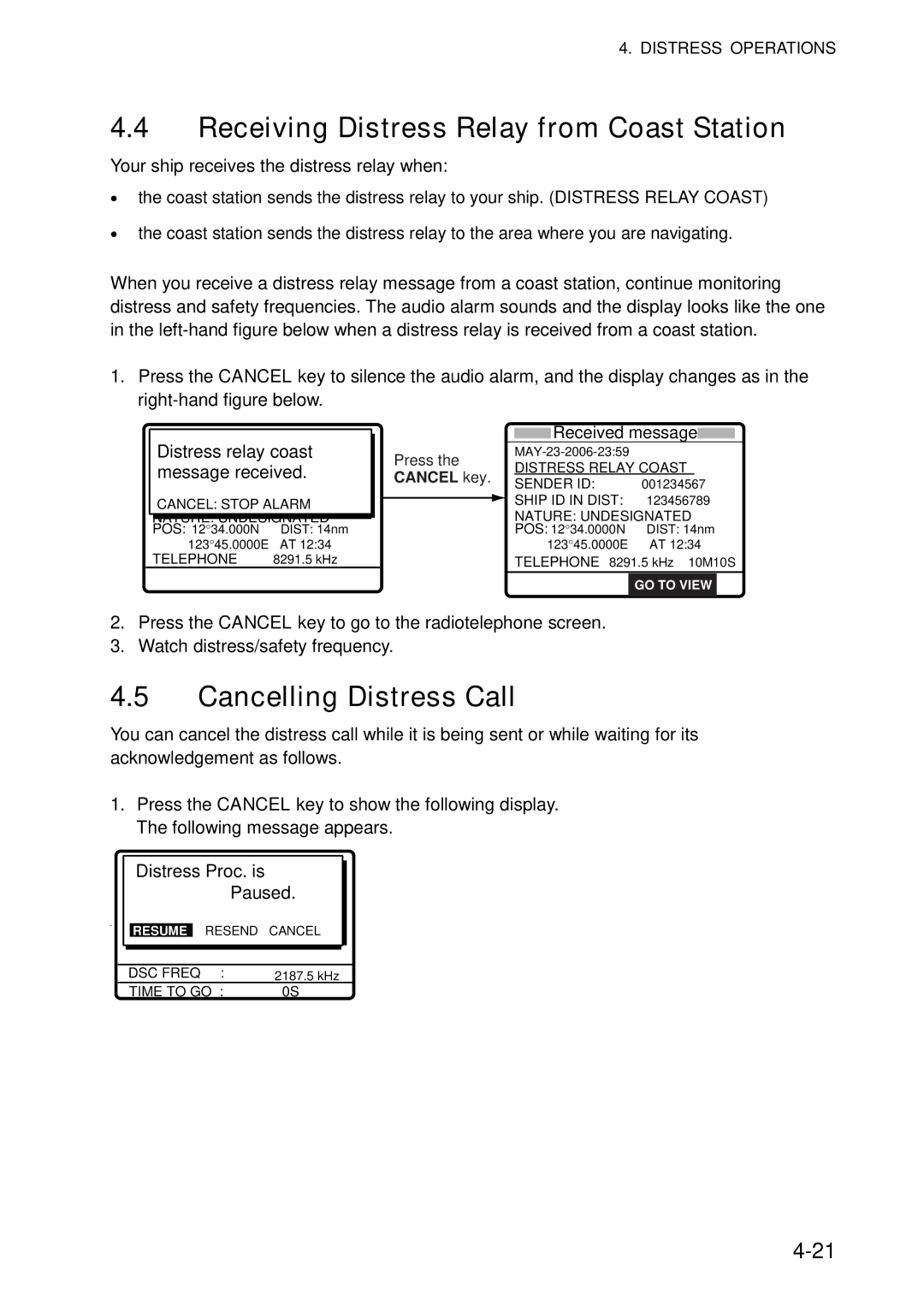 Furuno FS-5070 manual Receiving Distress Relay from Coast Station, Cancelling Distress Call 