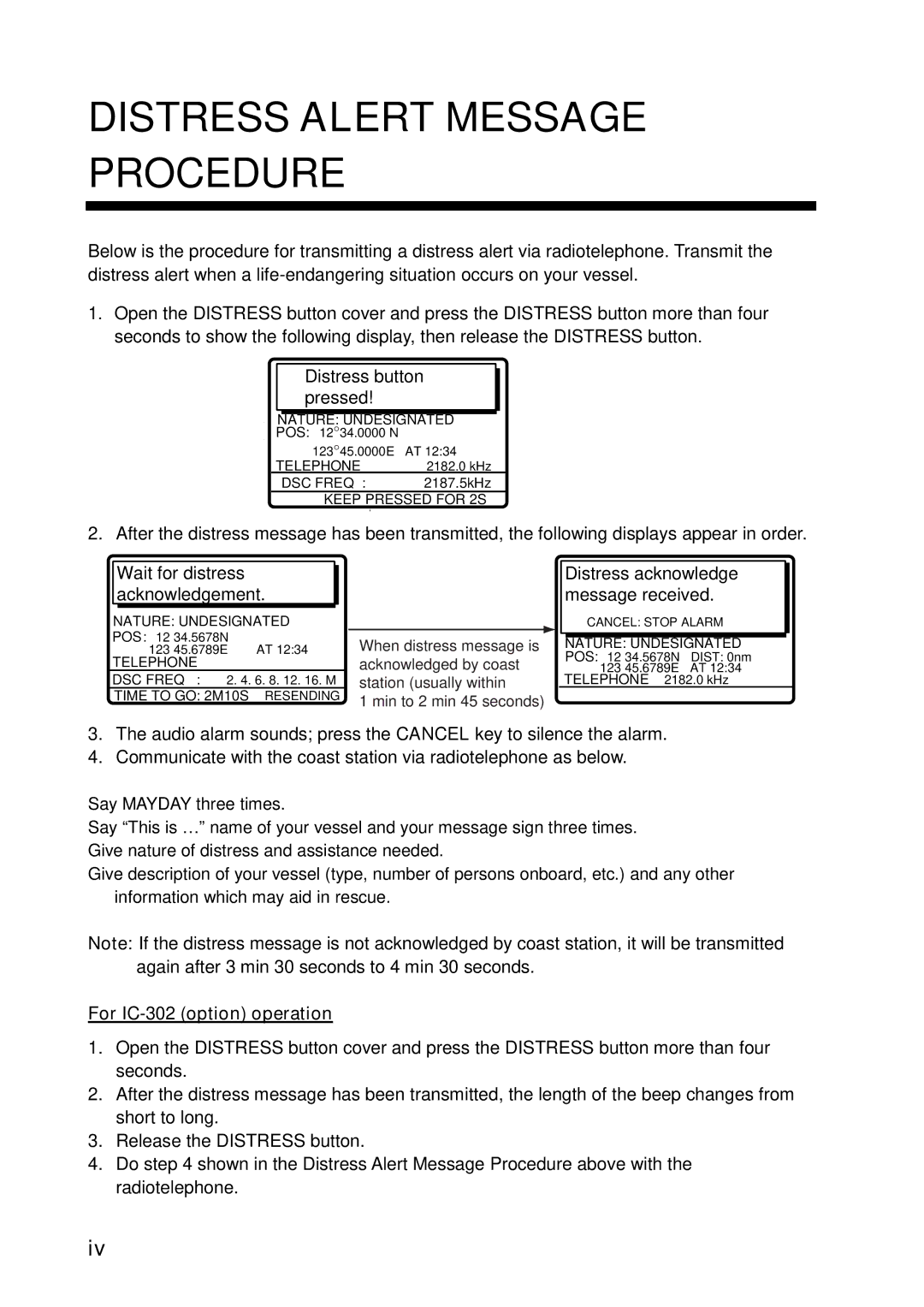 Furuno FS-5070 manual Distress Alert Message Procedure, For IC-302 option operation 