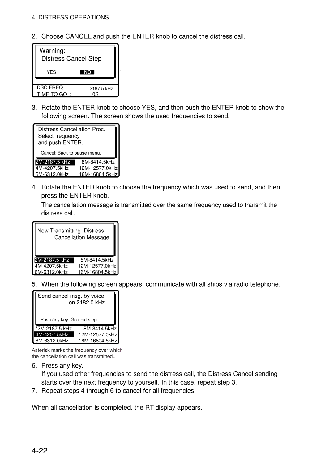 Furuno FS-5070 manual Distress Cancellation Proc. Select frequency Push Enter 