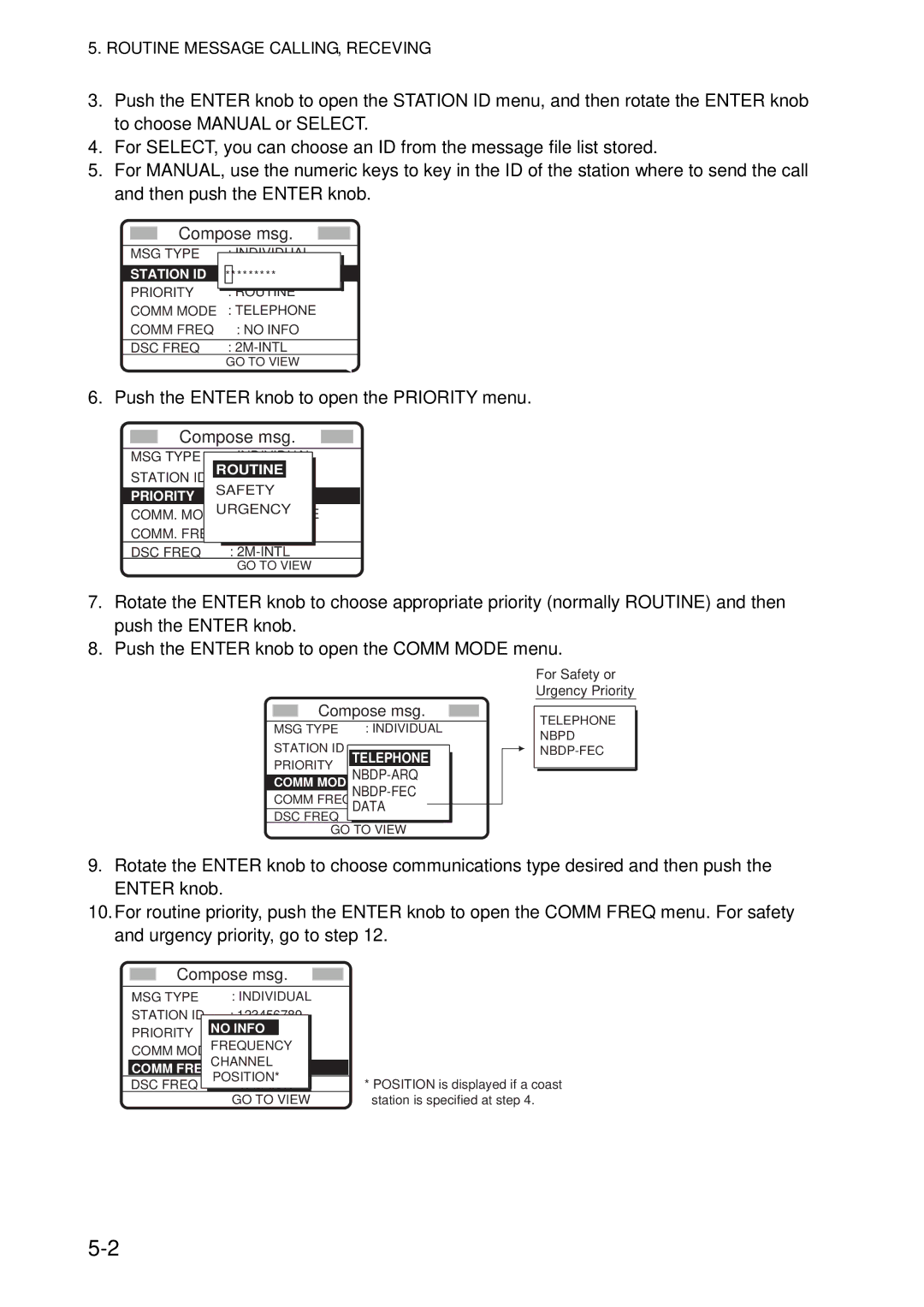 Furuno FS-5070 manual Push the Enter knob to open the Priority menu, Nbdp-Arq 