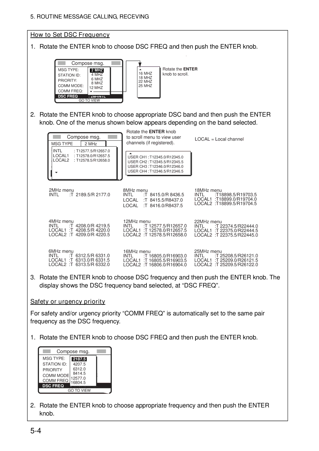 Furuno FS-5070 manual How to Set DSC Frequency, Compose msg 