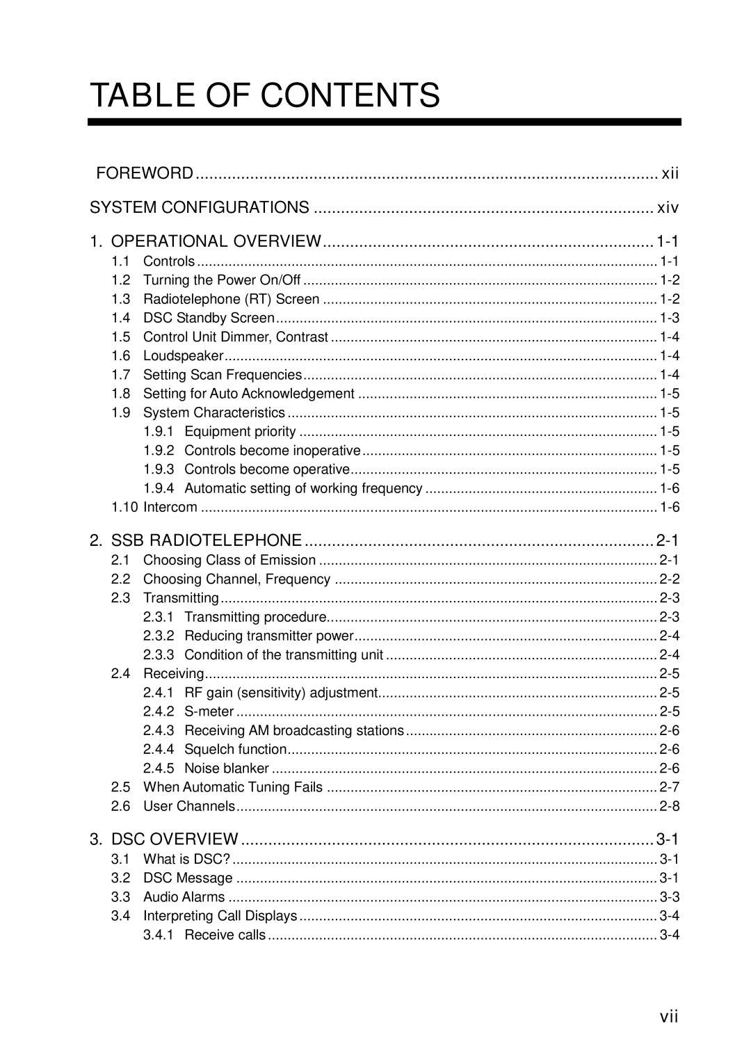 Furuno FS-5070 manual Table of Contents 