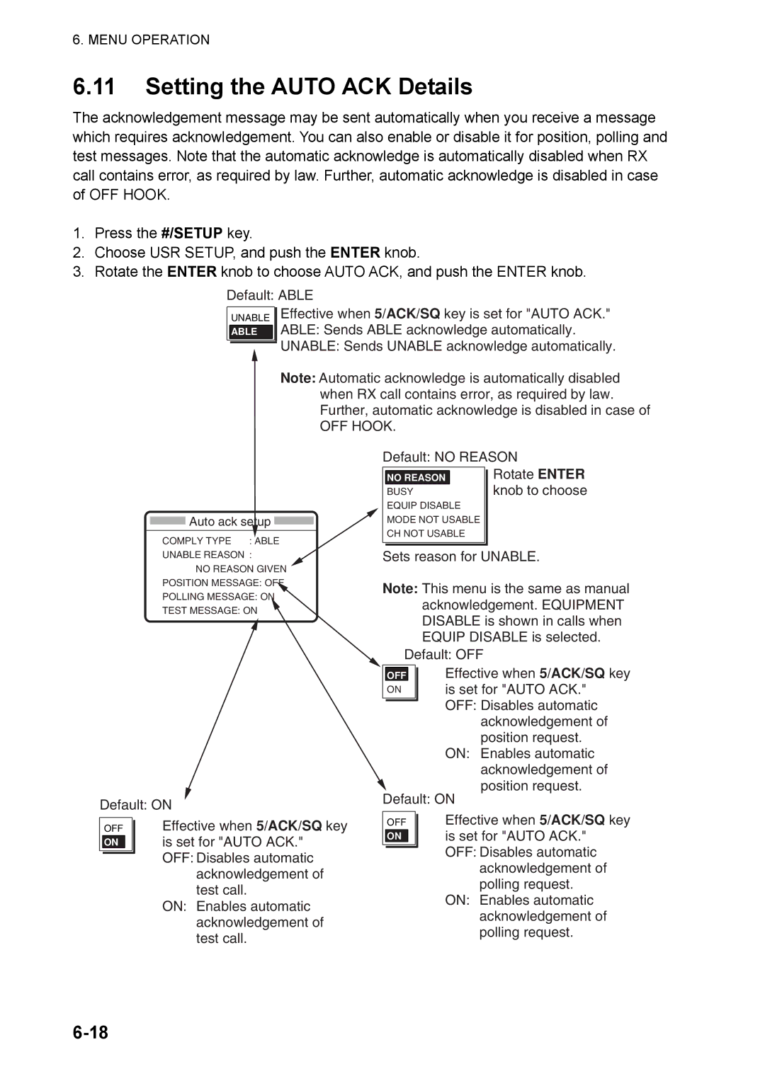 Furuno FS-5070 manual Setting the Auto ACK Details, OFF Hook 