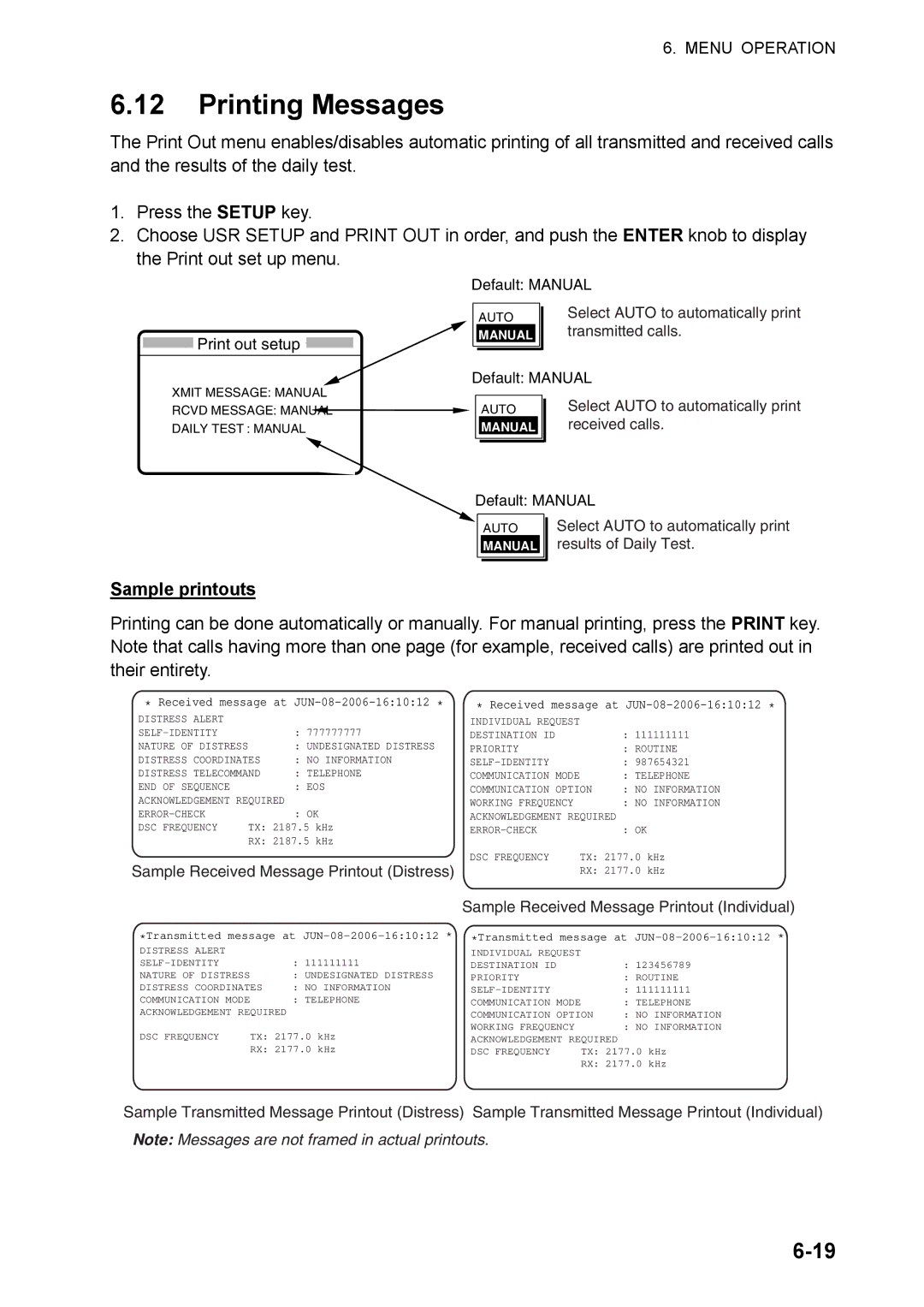 Furuno FS-5070 manual Printing Messages, Sample printouts 