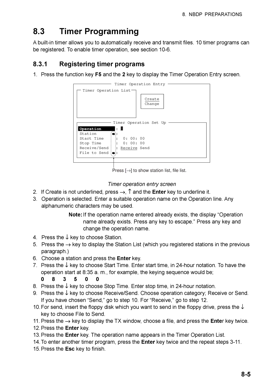 Furuno FS-5070 manual Timer Programming, Registering timer programs, Timer operation entry screen, 3 5 0 