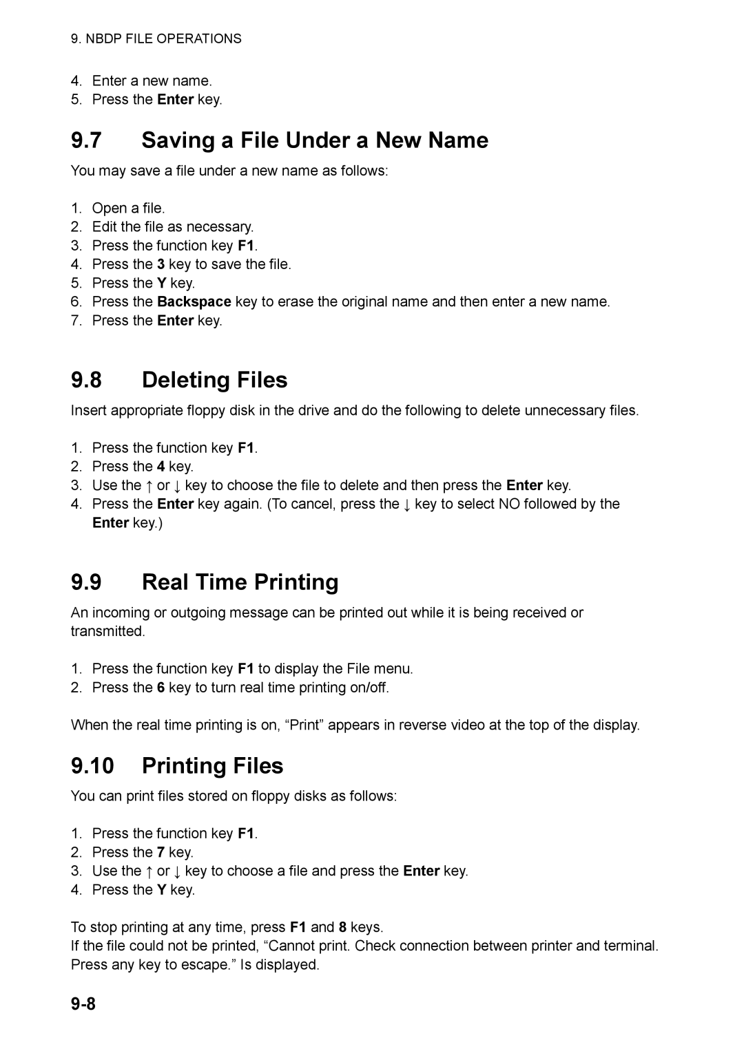 Furuno FS-5070 manual Saving a File Under a New Name, Deleting Files, Real Time Printing, Printing Files 