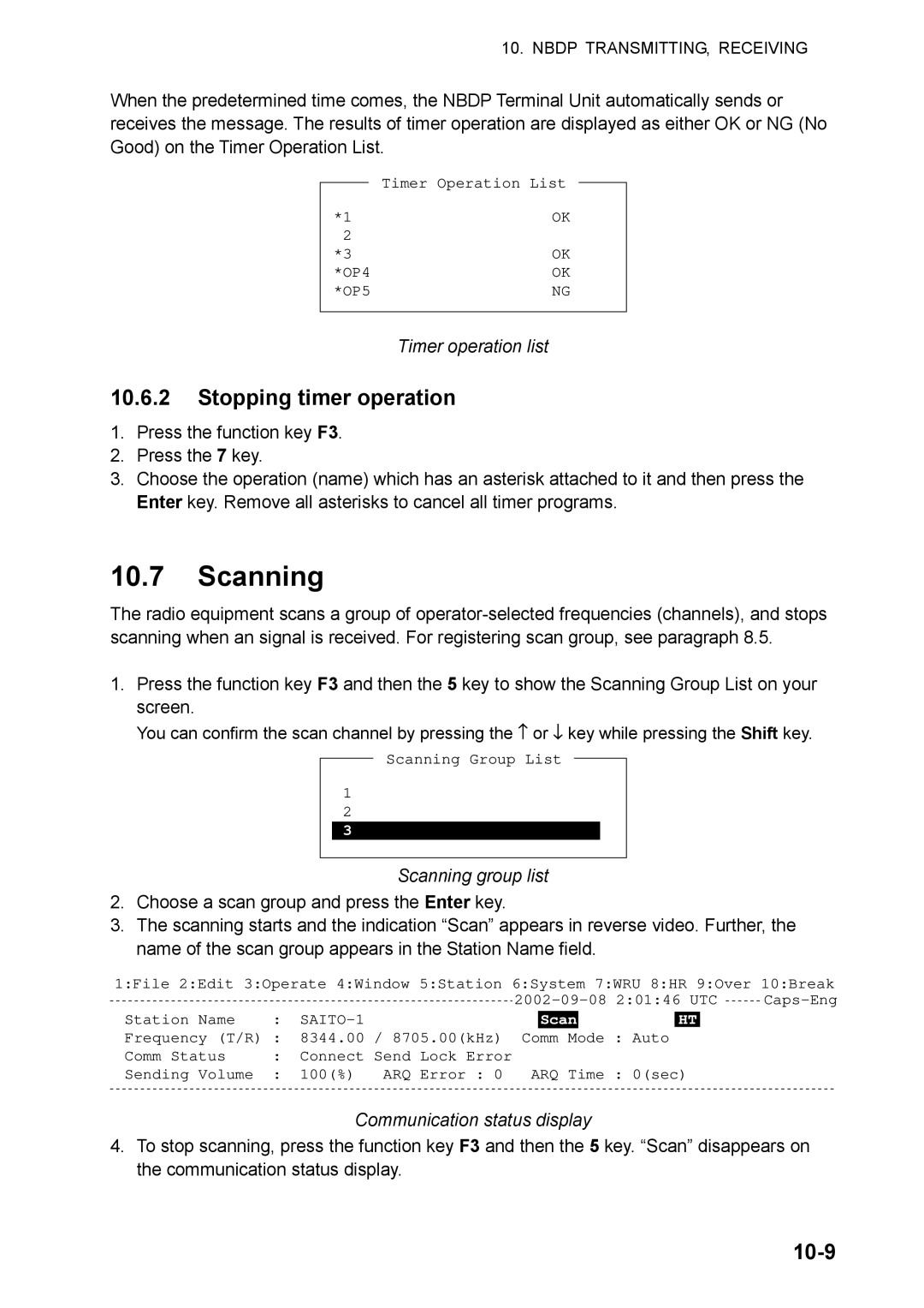 Furuno FS-5070 manual Scanning, Stopping timer operation, 10-9 