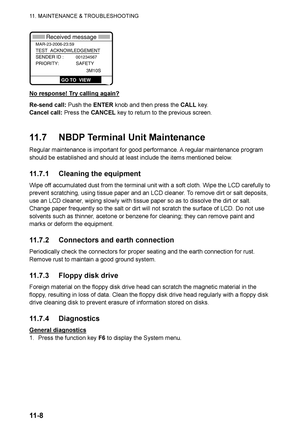 Furuno FS-5070 manual Nbdp Terminal Unit Maintenance 