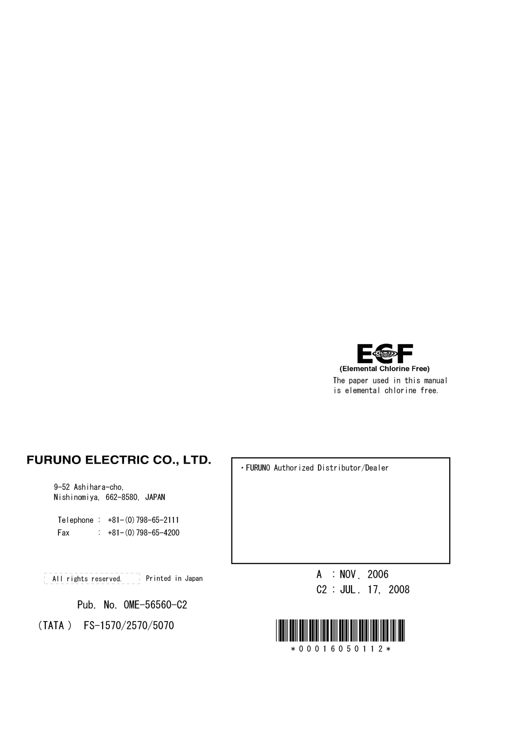 Furuno FS-5070 manual 00016050112 