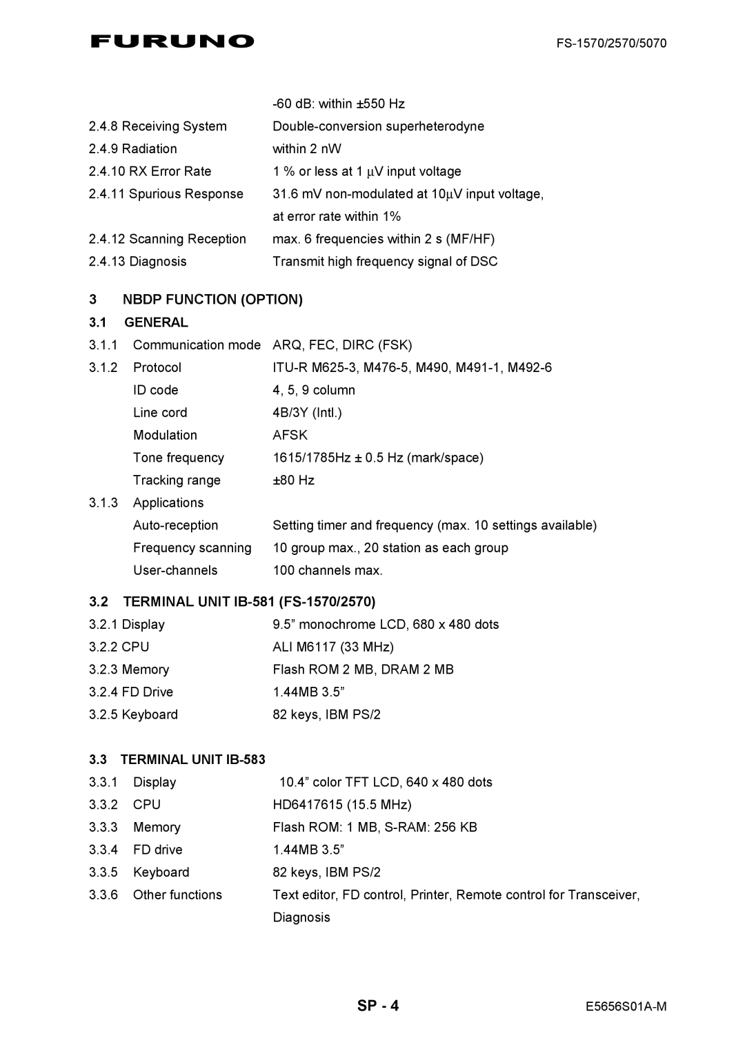 Furuno FS-5070 manual Nbdp Function Option, Terminal Unit IB-581 FS-1570/2570 