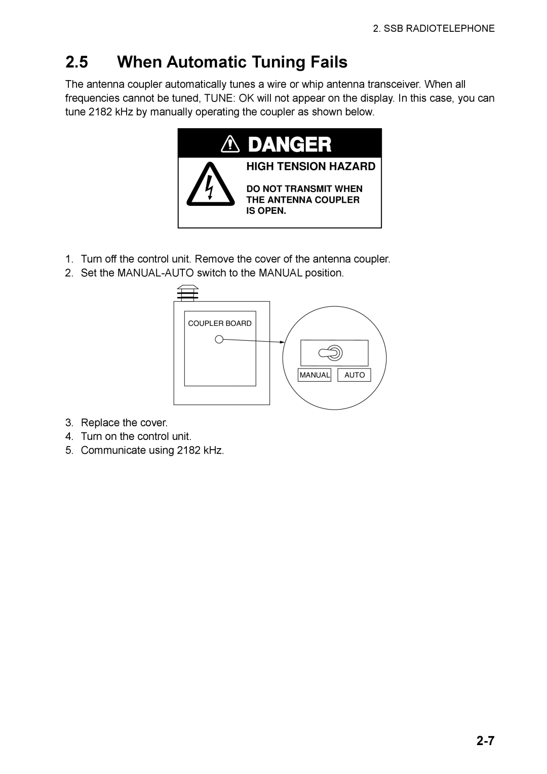 Furuno FS-5070 manual When Automatic Tuning Fails, High Tension Hazard 