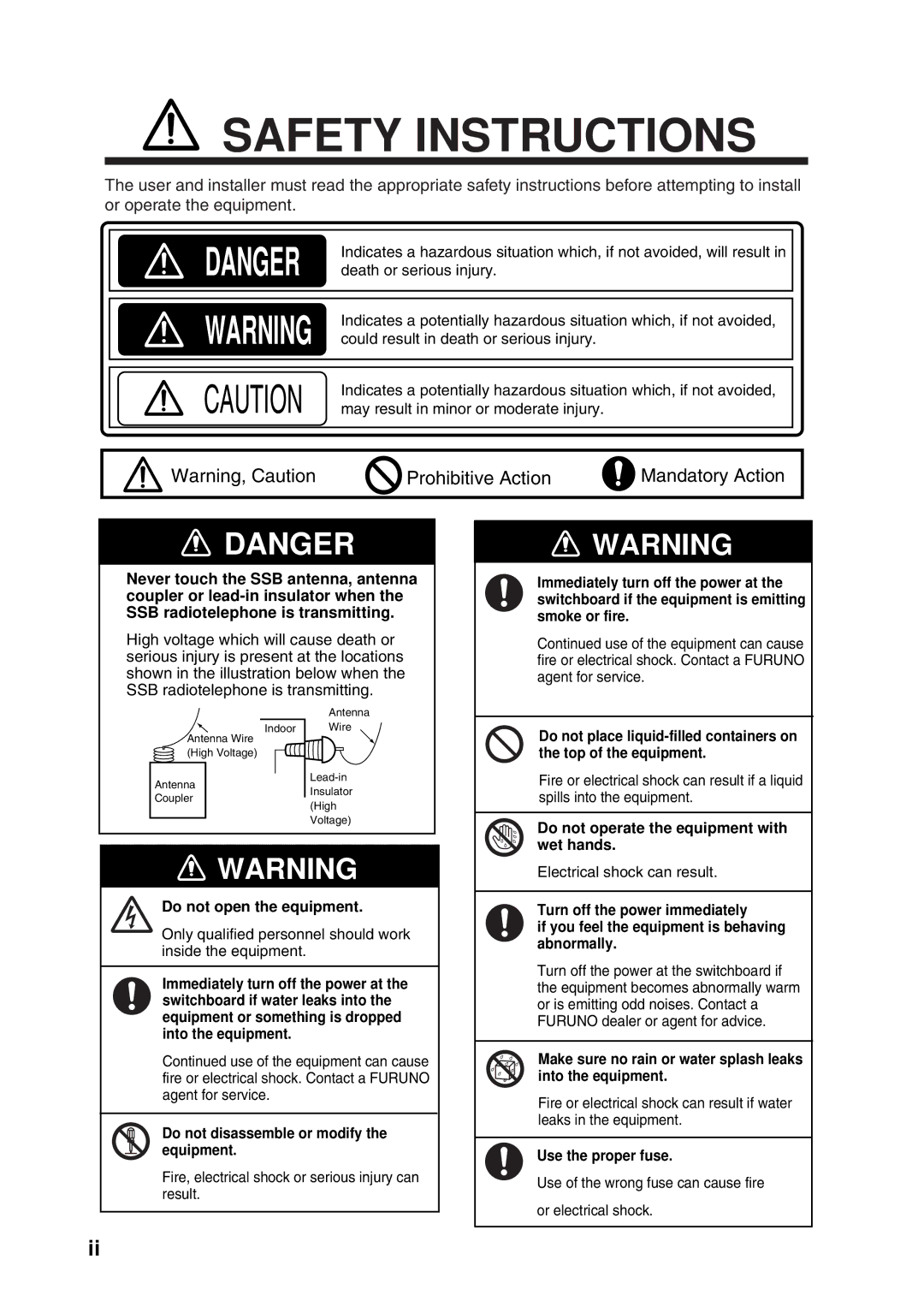 Furuno FS-5070 manual Safety Instructions 