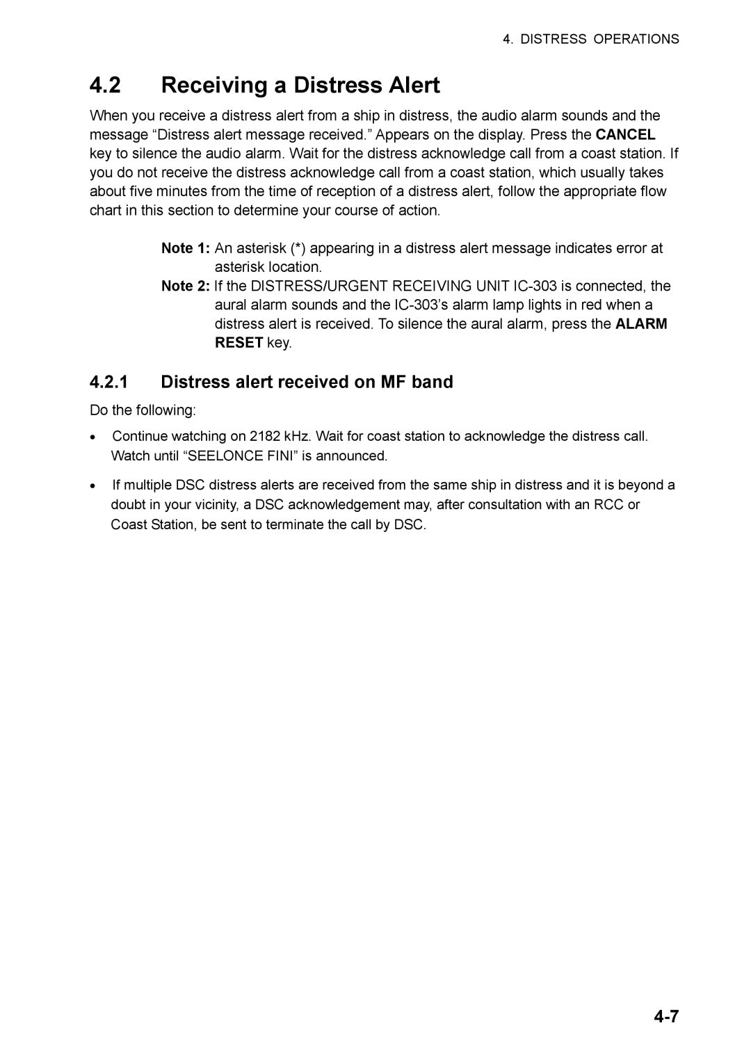 Furuno FS-5070 manual Receiving a Distress Alert, Distress alert received on MF band 