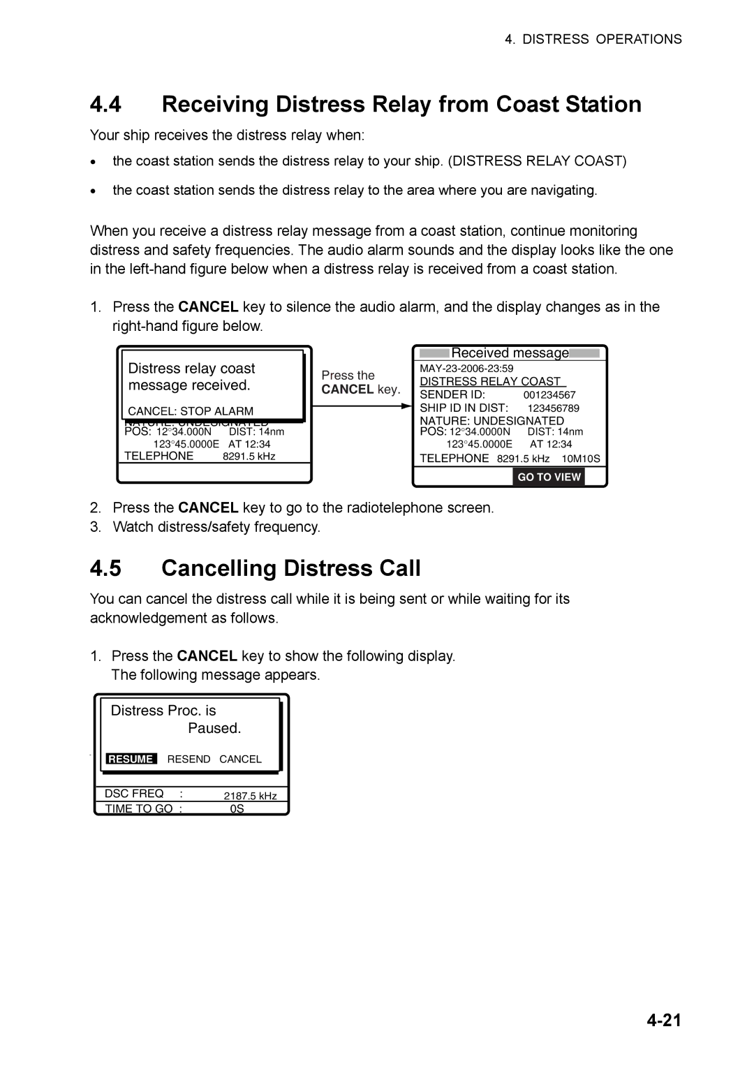 Furuno FS-5070 manual Receiving Distress Relay from Coast Station, Cancelling Distress Call 