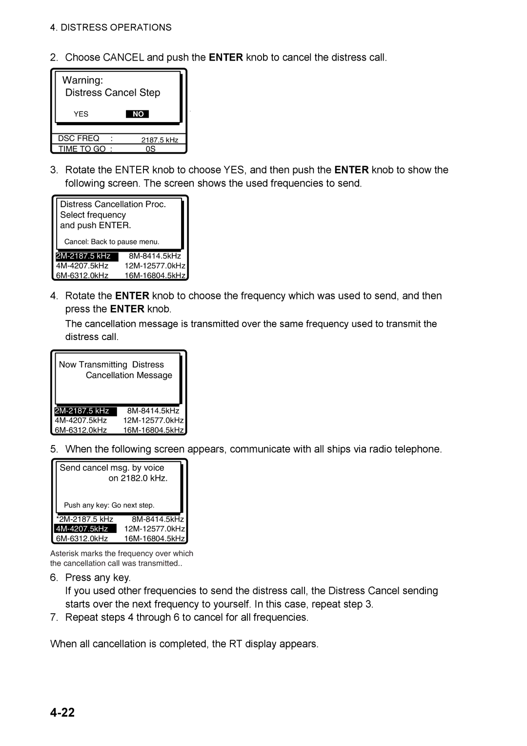 Furuno FS-5070 manual Distress Cancellation Proc. Select frequency Push Enter 