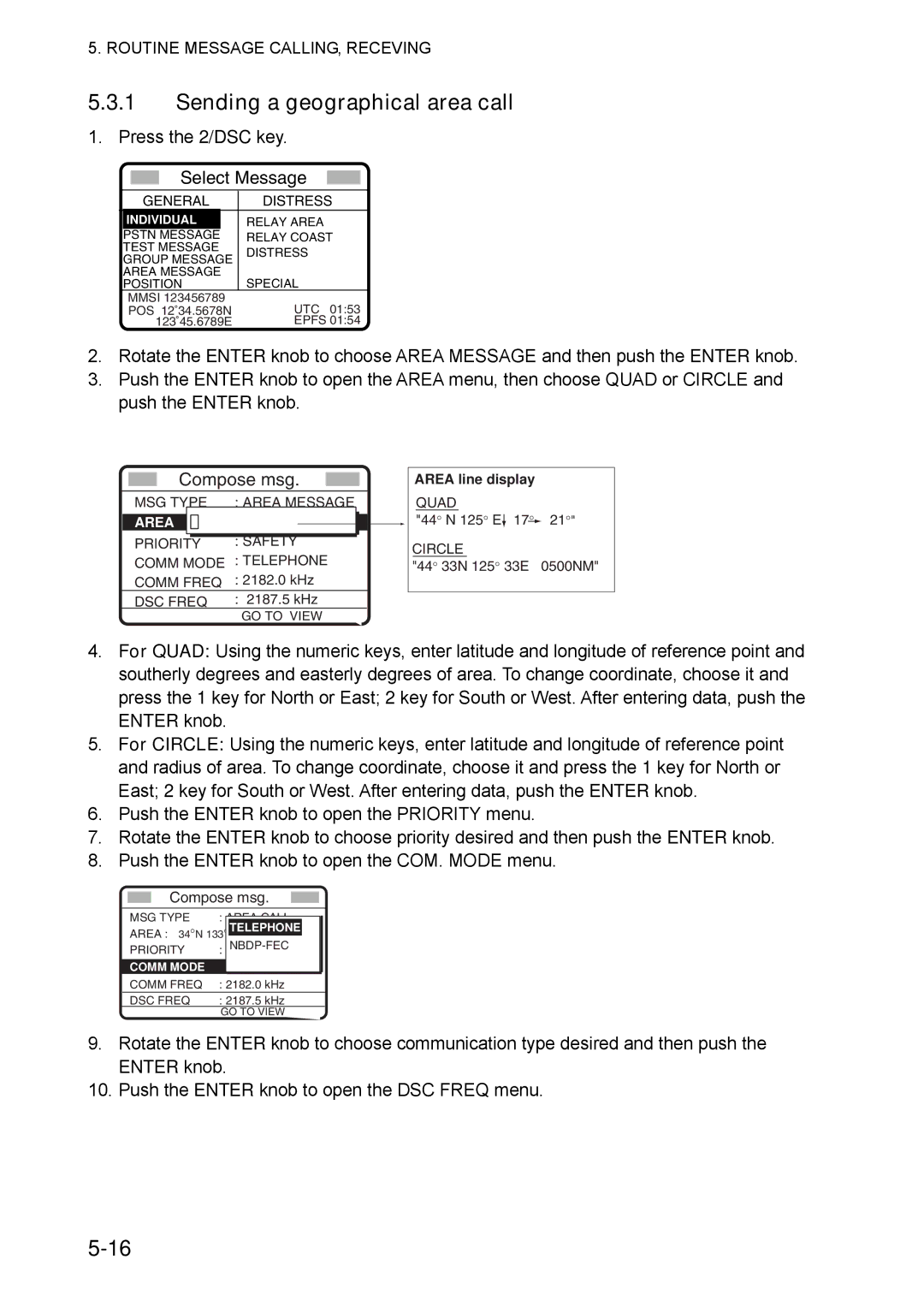 Furuno FS-5070 manual Sending a geographical area call, Area 
