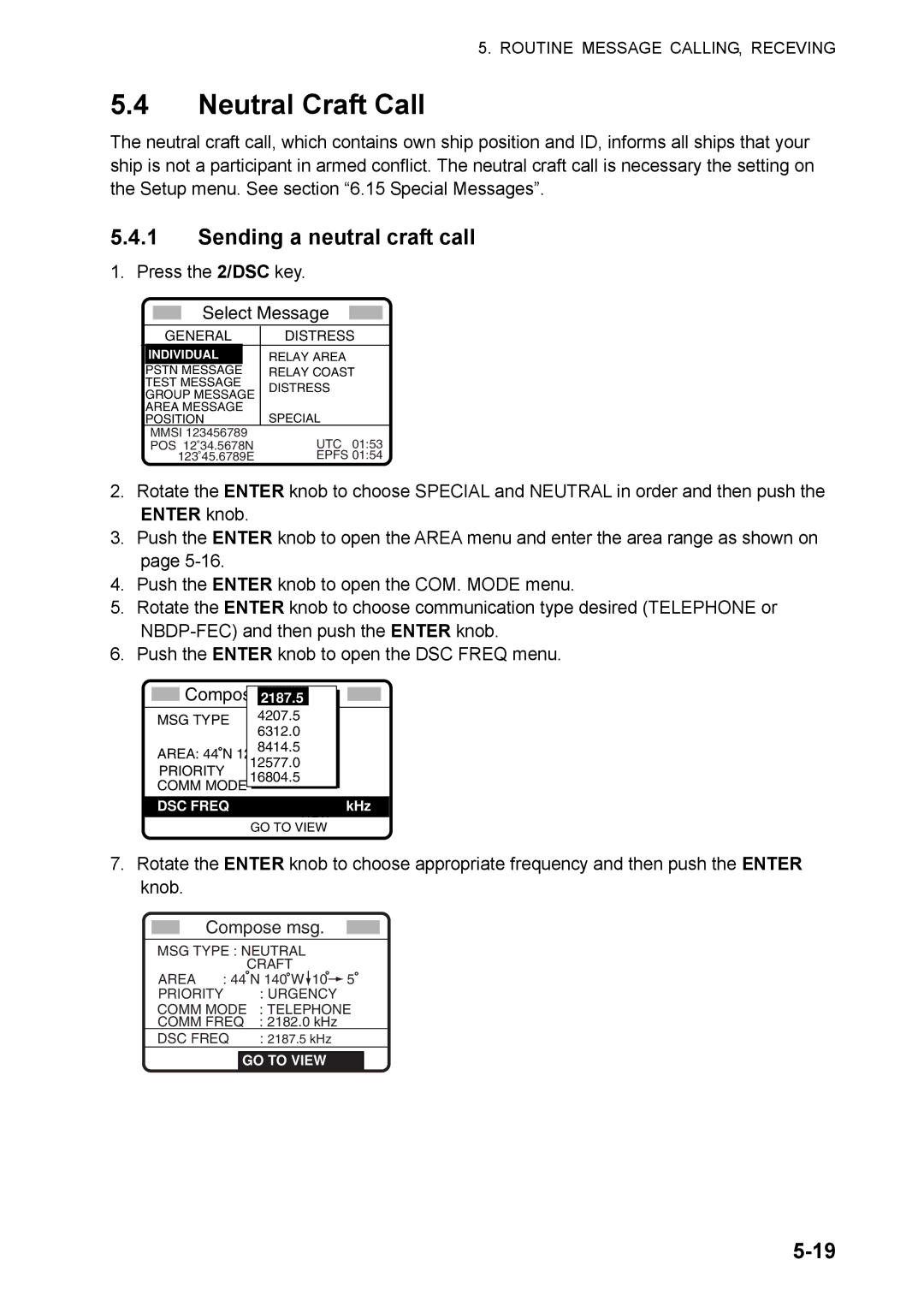 Furuno FS-5070 manual Neutral Craft Call, Sending a neutral craft call 