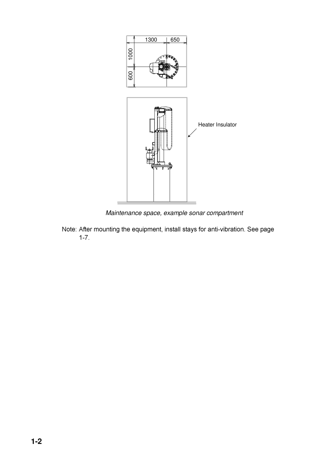 Furuno FSV-24S installation manual Maintenance space, example sonar compartment 