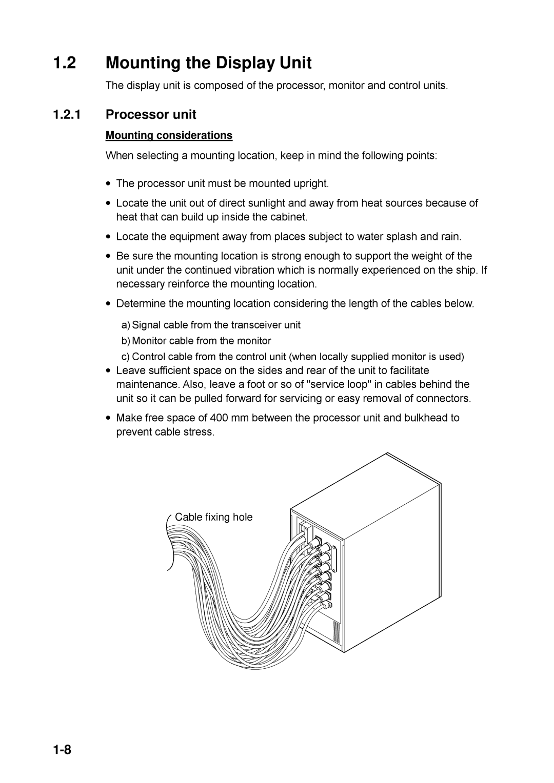 Furuno FSV-24S installation manual Mounting the Display Unit, Processor unit 