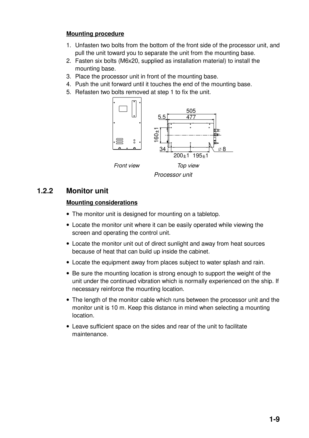 Furuno FSV-24S installation manual Monitor unit, Mounting procedure 