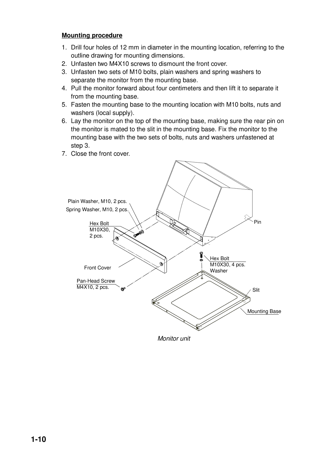 Furuno FSV-24S installation manual Monitor unit 