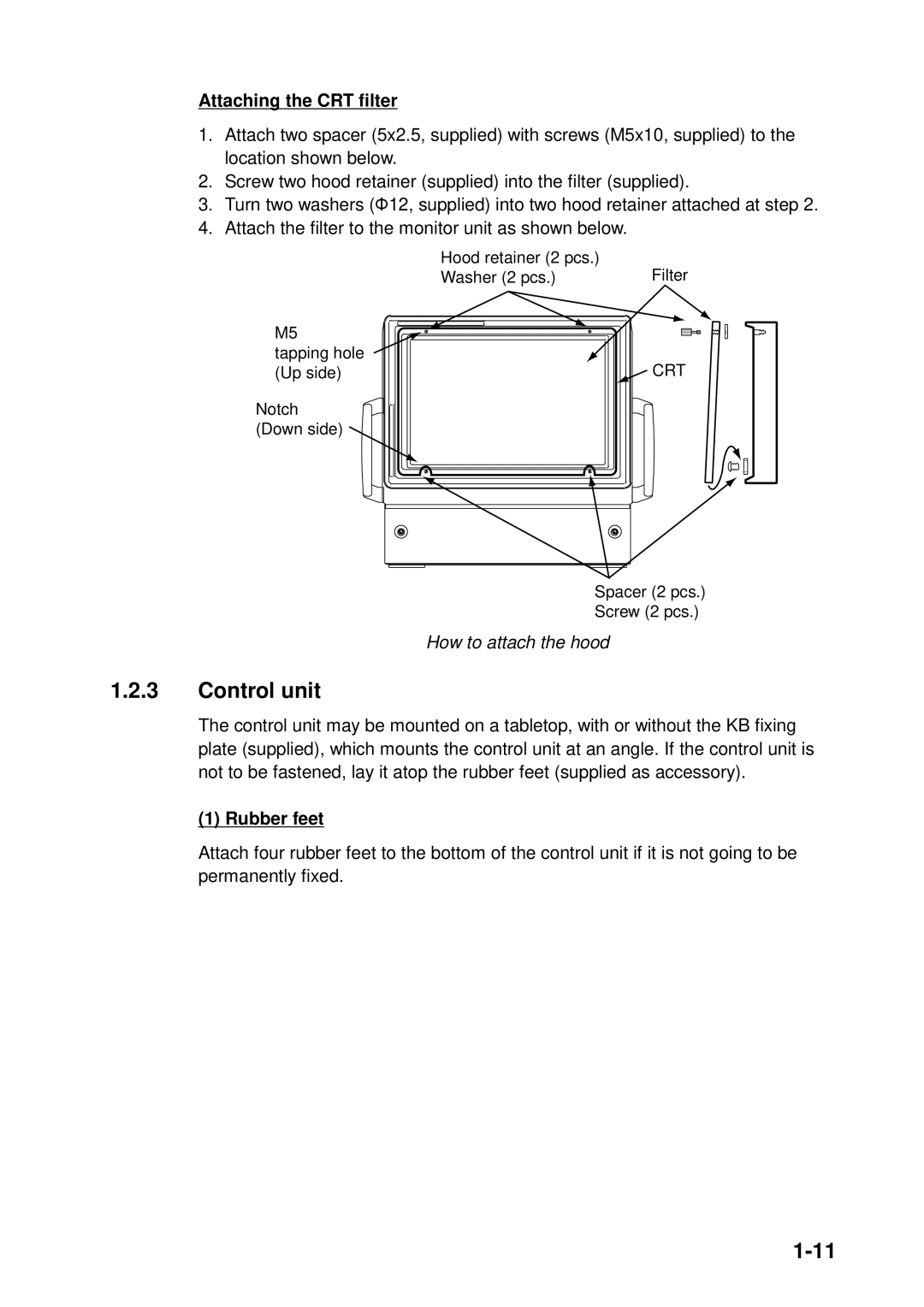 Furuno FSV-24S installation manual Control unit, Attaching the CRT filter 