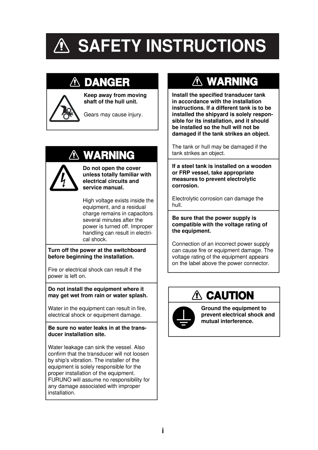 Furuno FSV-24S installation manual Safety Instructions 