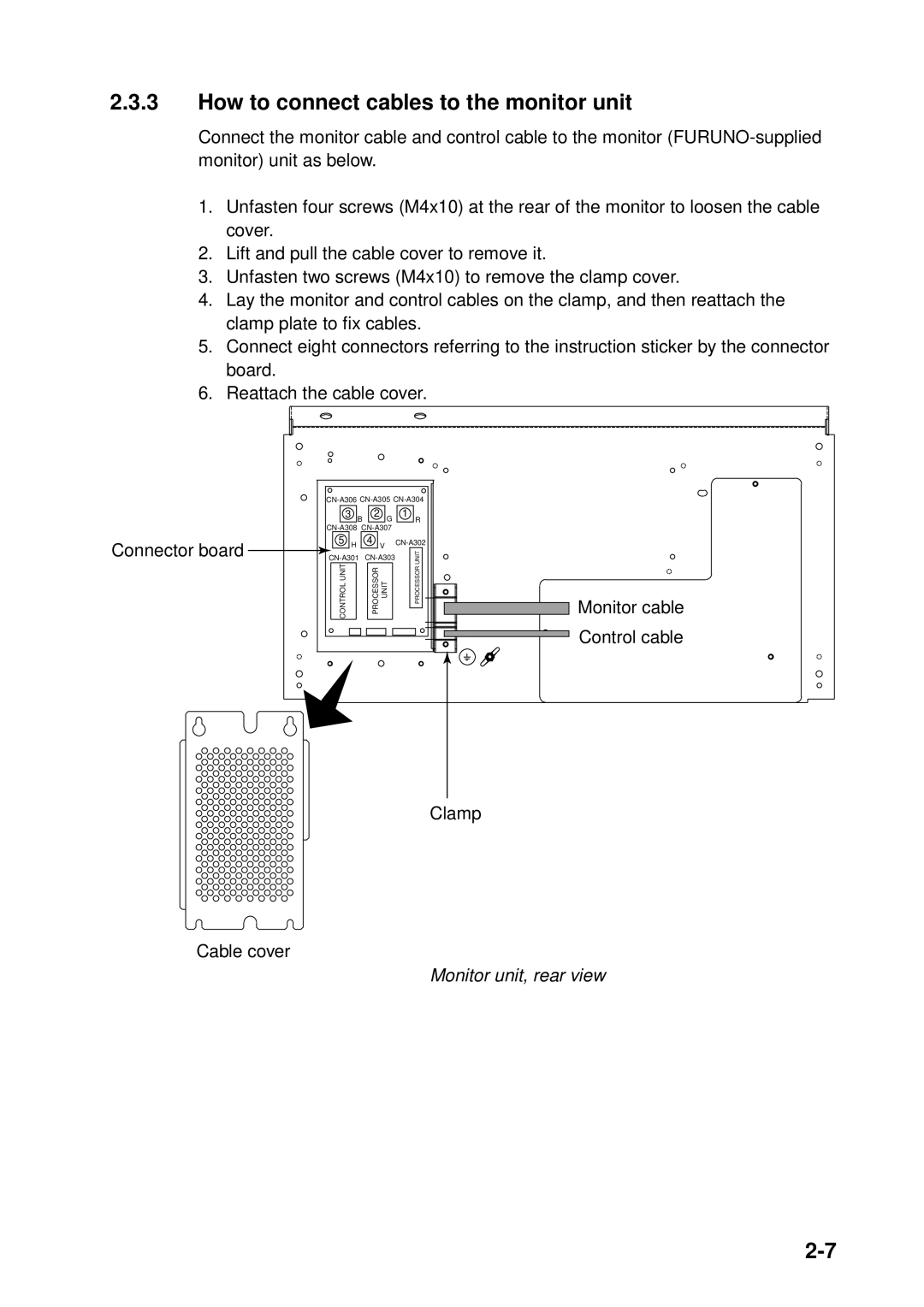 Furuno FSV-24S installation manual How to connect cables to the monitor unit 