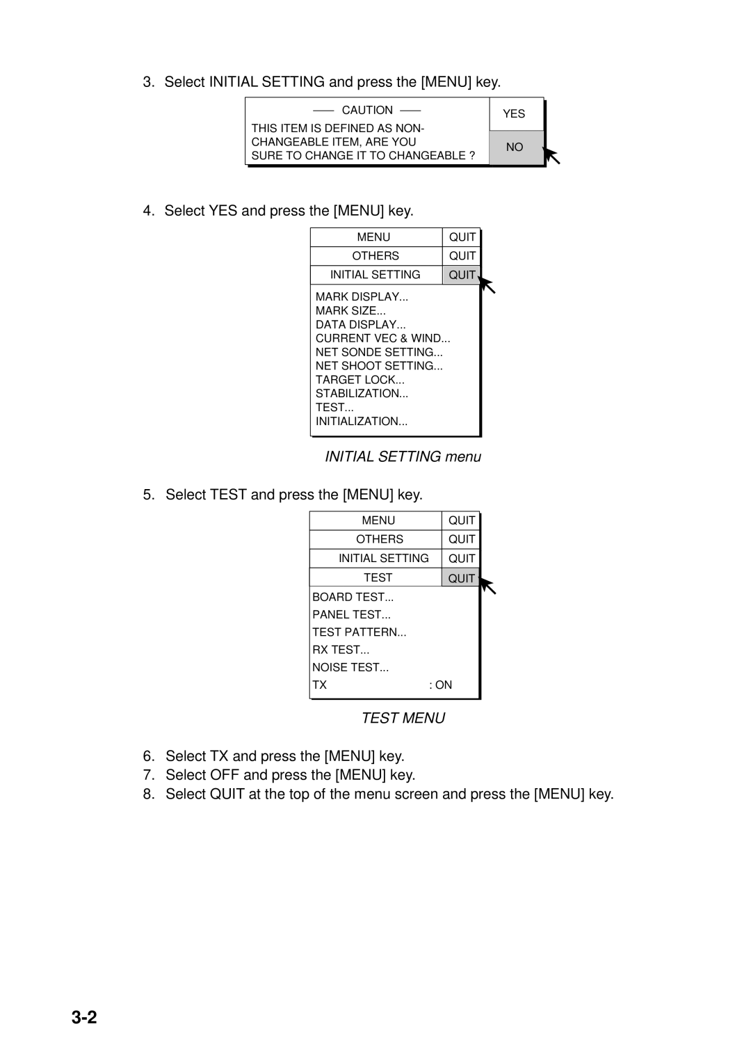 Furuno FSV-24S installation manual Test Menu 