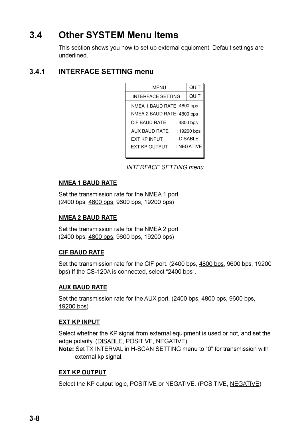 Furuno FSV-24S installation manual Other System Menu Items, Interface Setting menu 