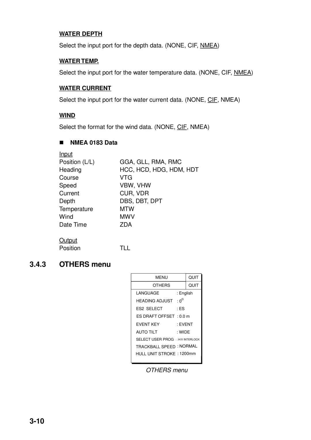 Furuno FSV-24S installation manual Others menu, Wind 