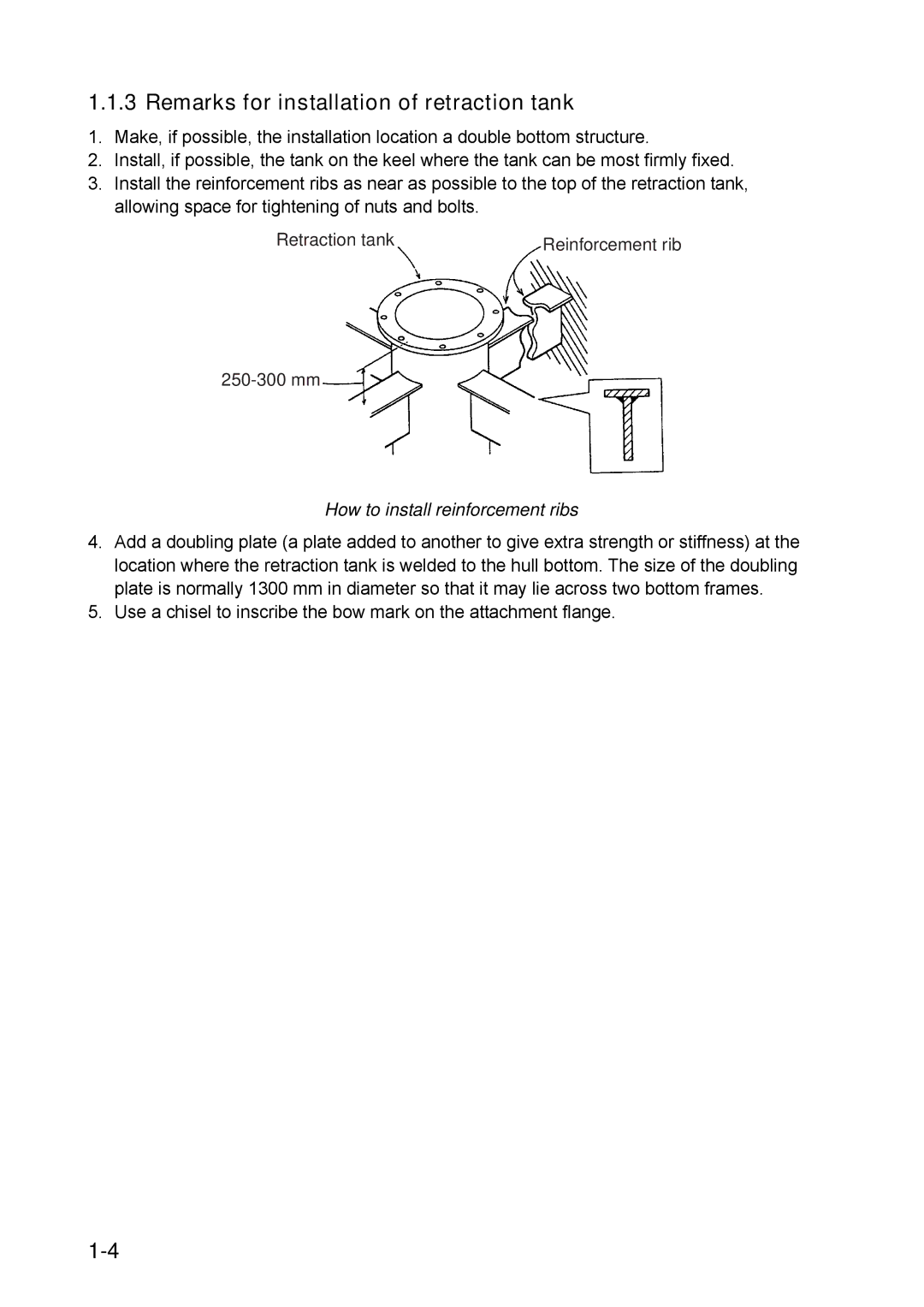 Furuno FSV-30S installation manual Remarks for installation of retraction tank, How to install reinforcement ribs 