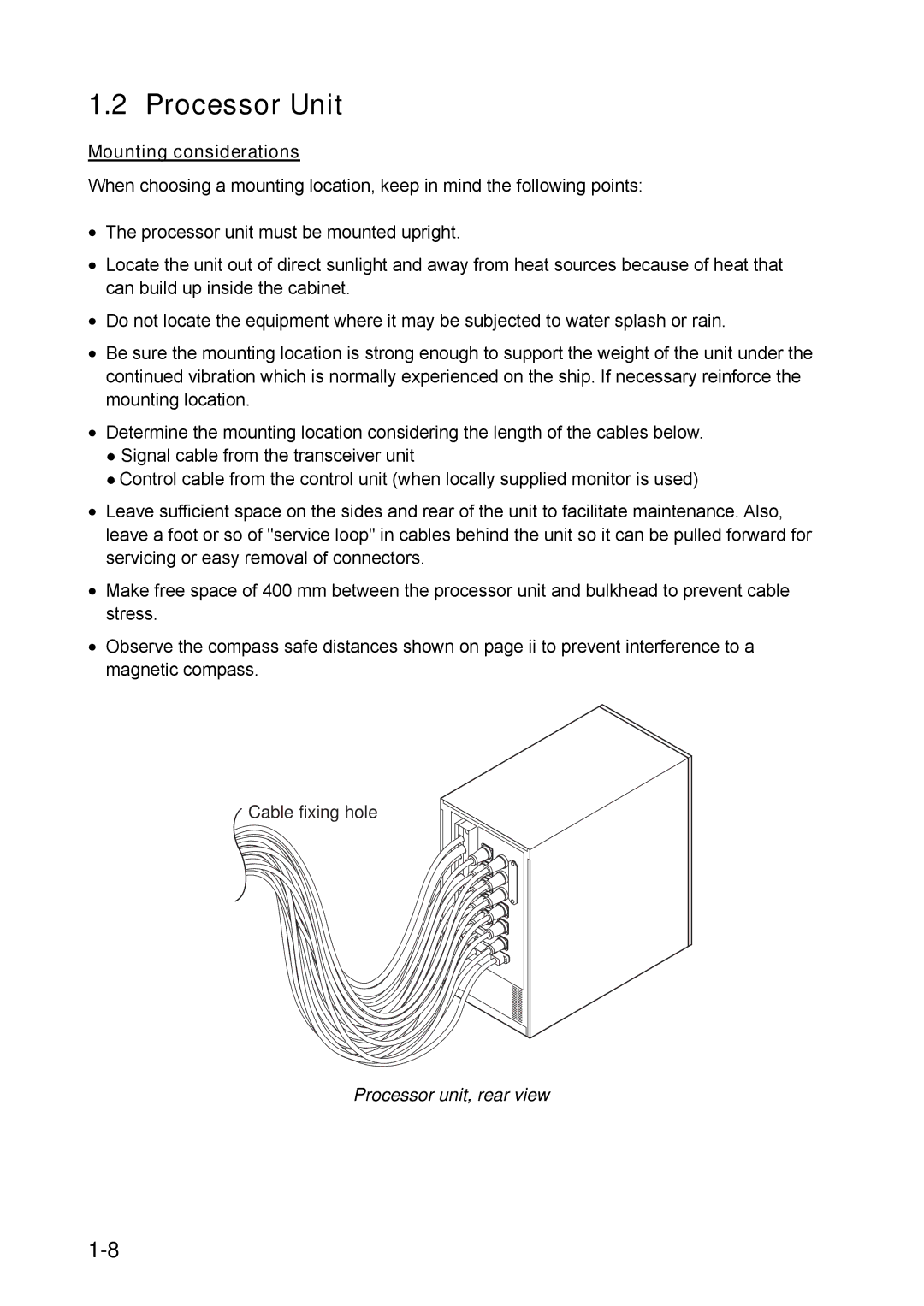 Furuno FSV-30S installation manual Processor Unit, Mounting considerations, Processor unit, rear view 